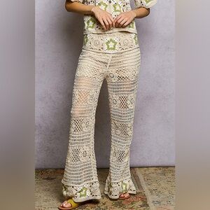 POL Openwork Crochet Flare Pants with Contrast Star
